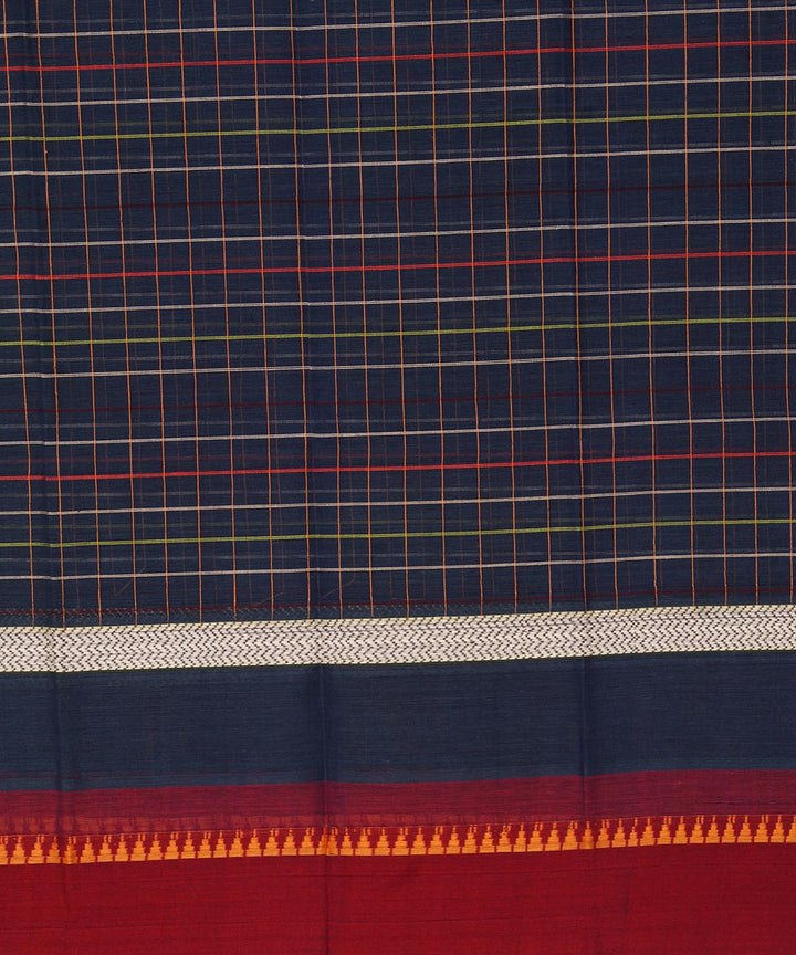 Navy blue maroon checks cotton handwoven narayanapet saree