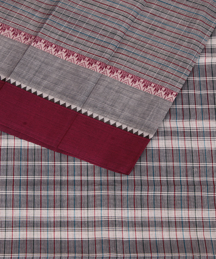 Grey brown cotton handwoven narayanapet saree