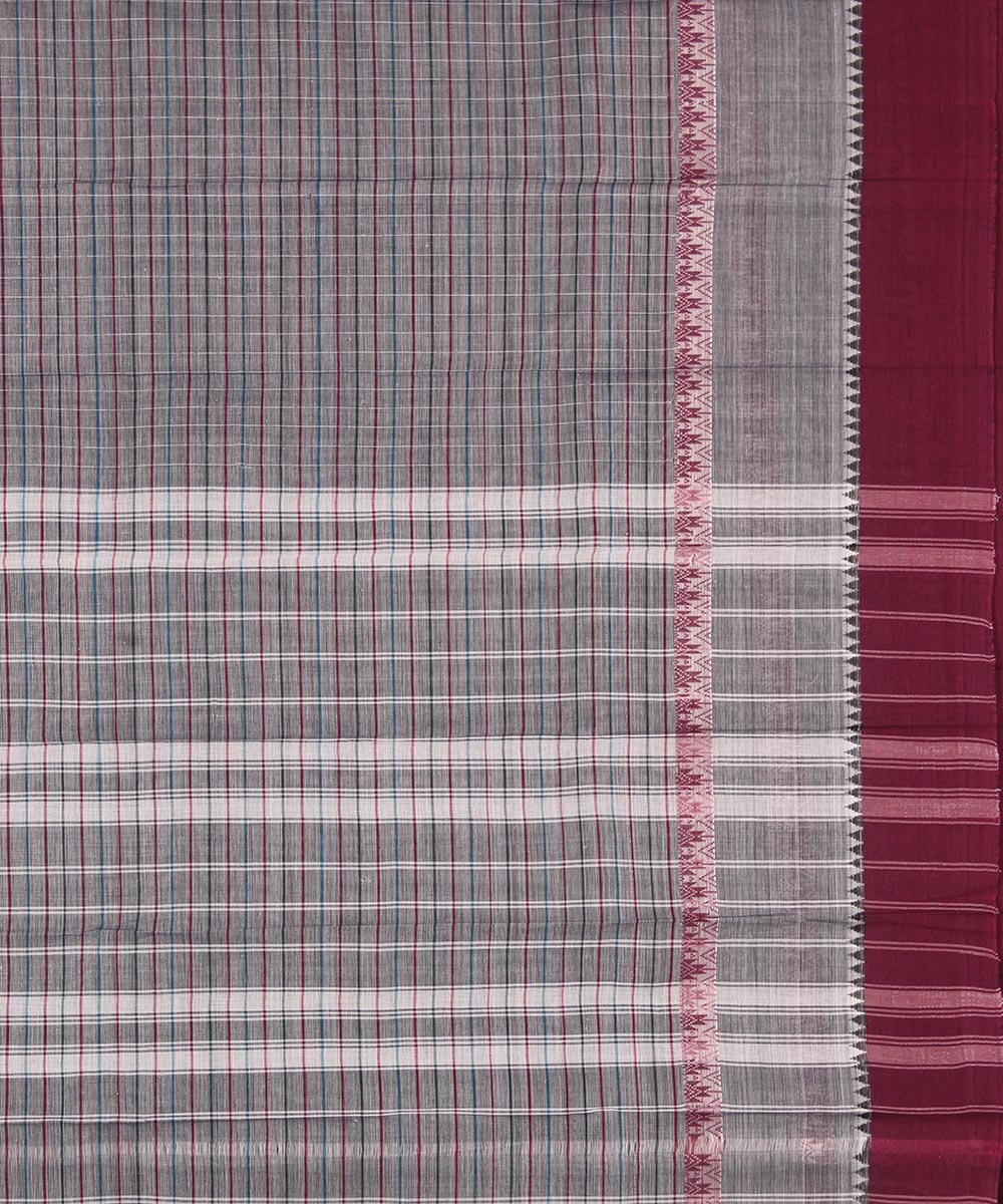 Grey brown cotton handwoven narayanapet saree