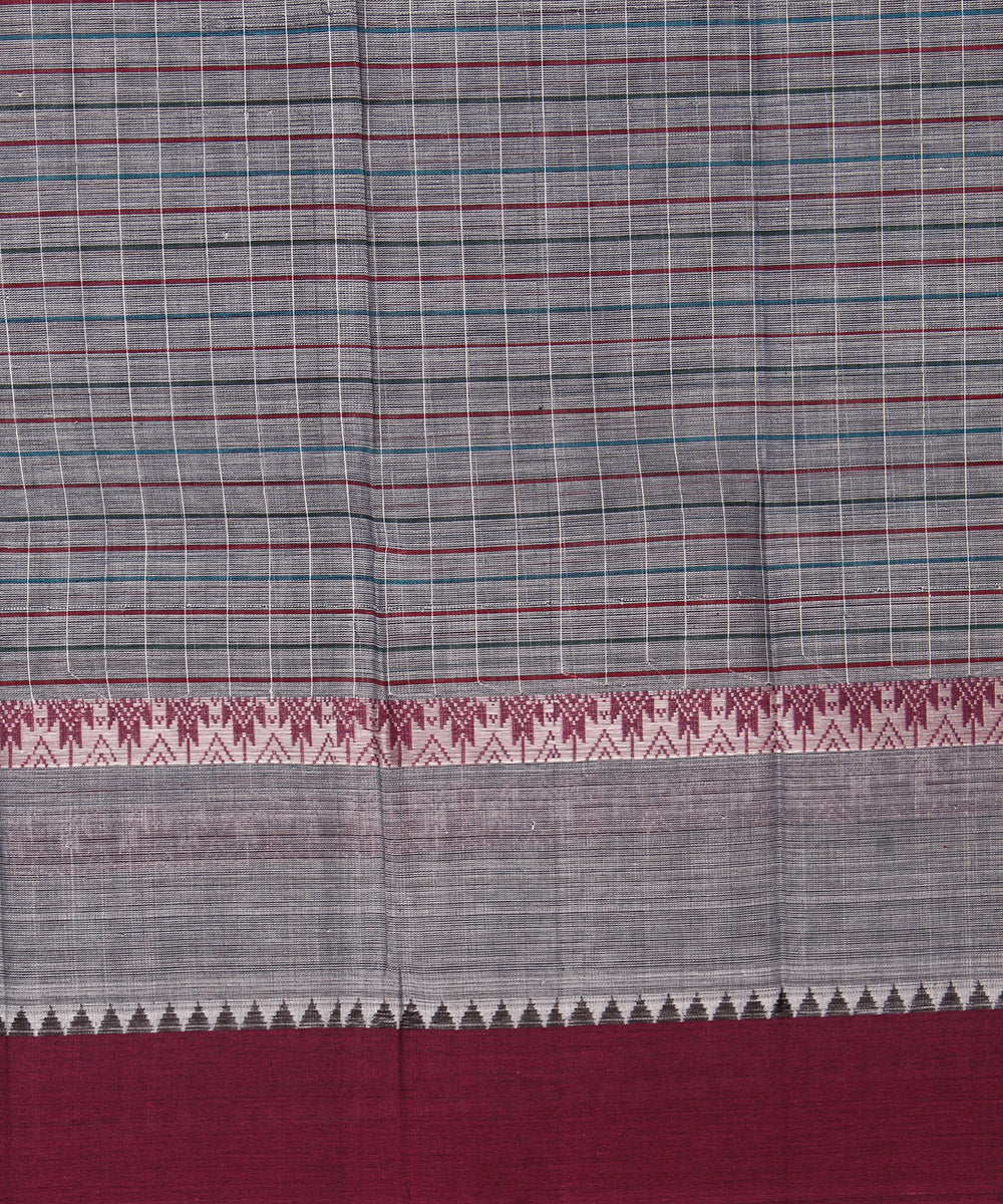 Grey brown cotton handwoven narayanapet saree