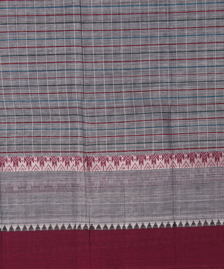 Grey brown cotton handwoven narayanapet saree