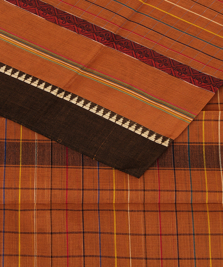 Orange brown cotton handwoven narayanapet saree
