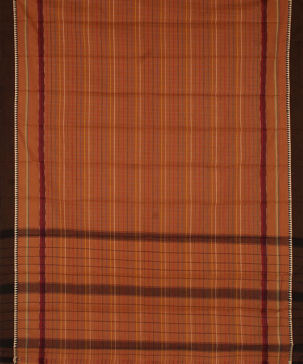 Orange brown cotton handwoven narayanapet saree