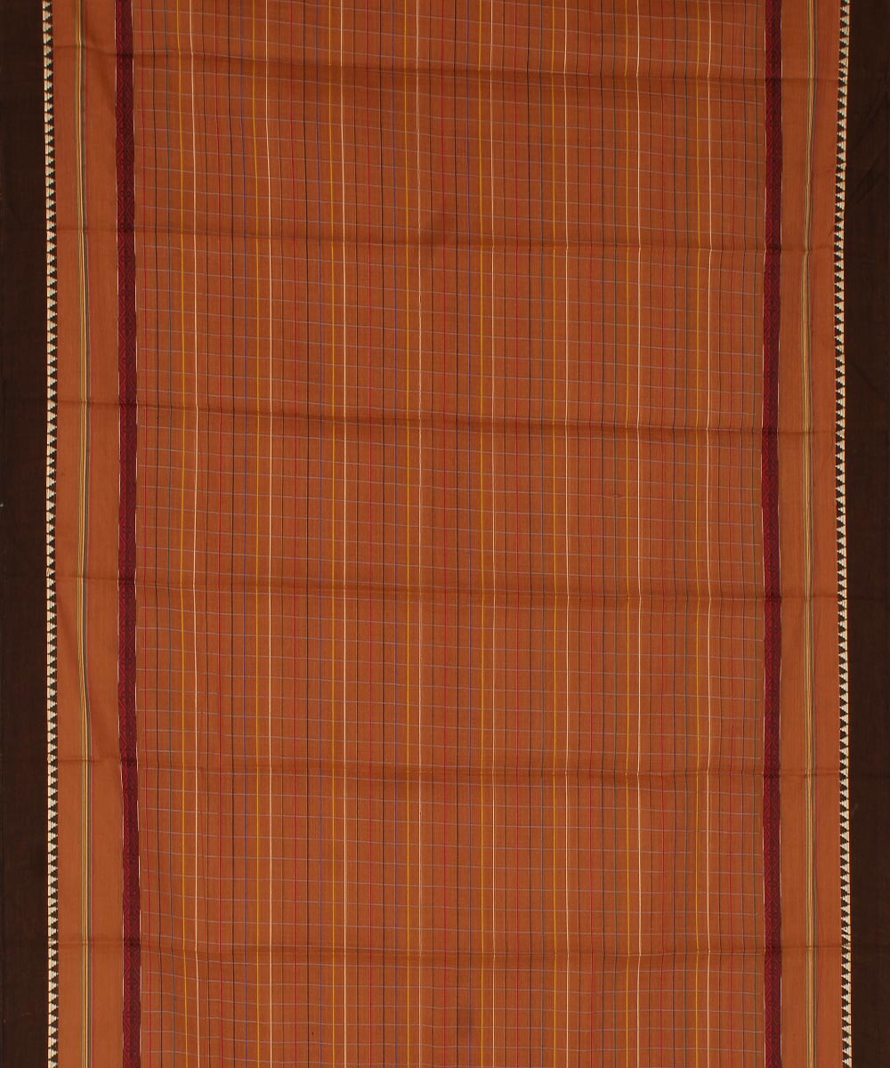 Orange brown cotton handwoven narayanapet saree