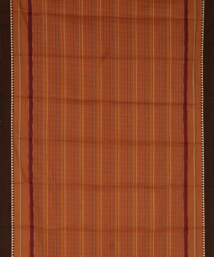 Orange brown cotton handwoven narayanapet saree