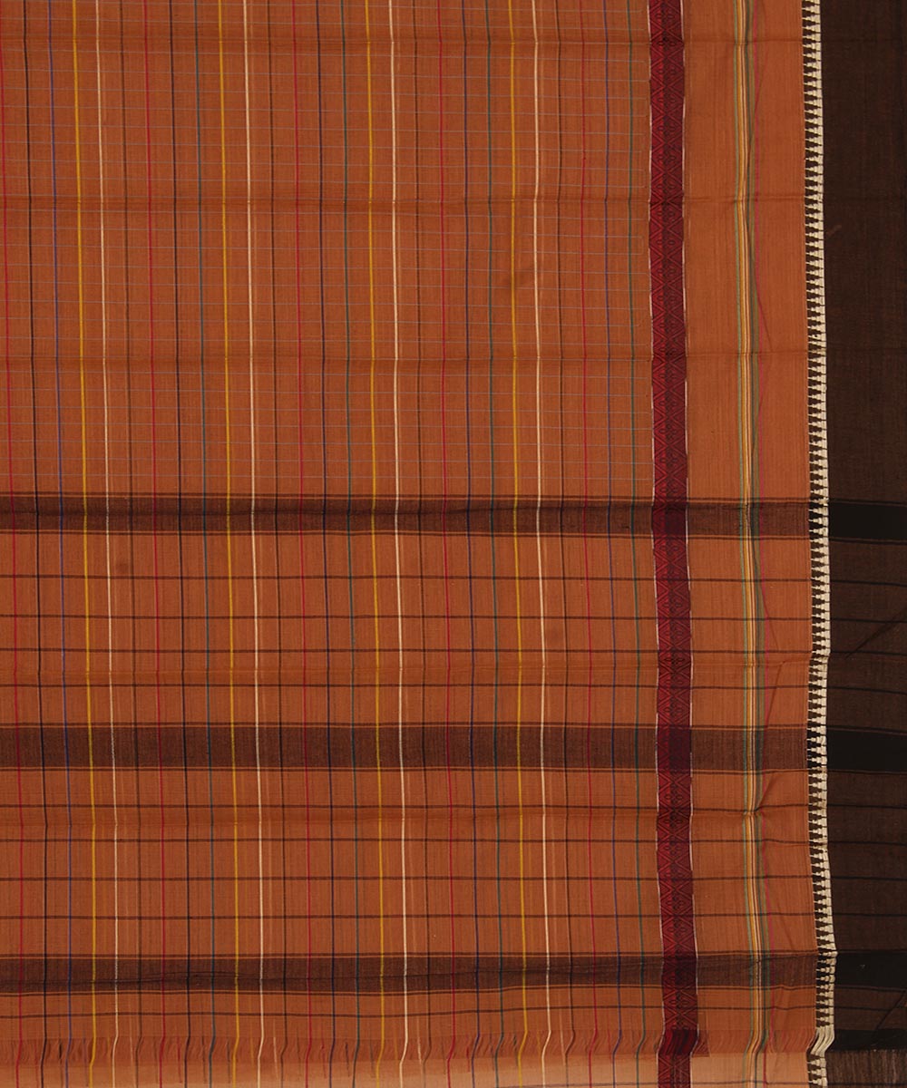 Orange brown cotton handwoven narayanapet saree