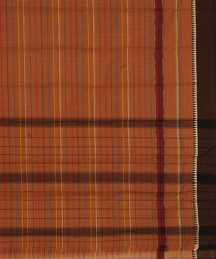 Orange brown cotton handwoven narayanapet saree
