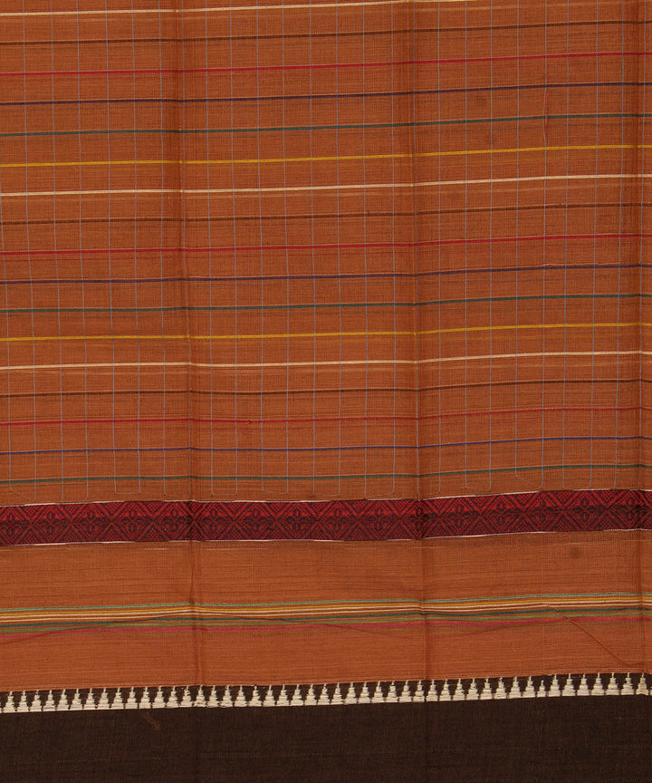 Orange brown cotton handwoven narayanapet saree
