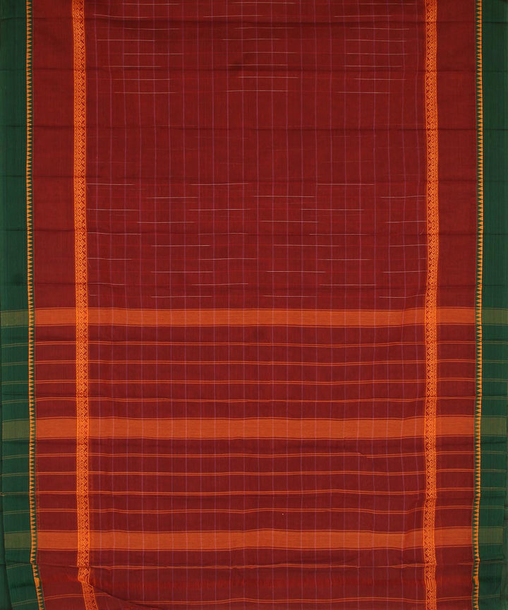 Red brown and green cotton handwoven narayanapet saree
