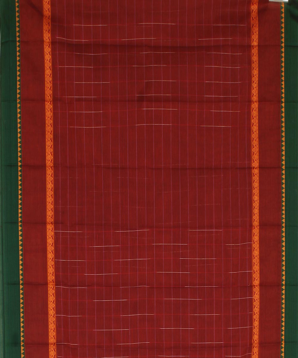 Red brown and green cotton handwoven narayanapet saree