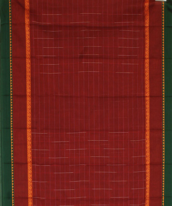 Red brown and green cotton handwoven narayanapet saree