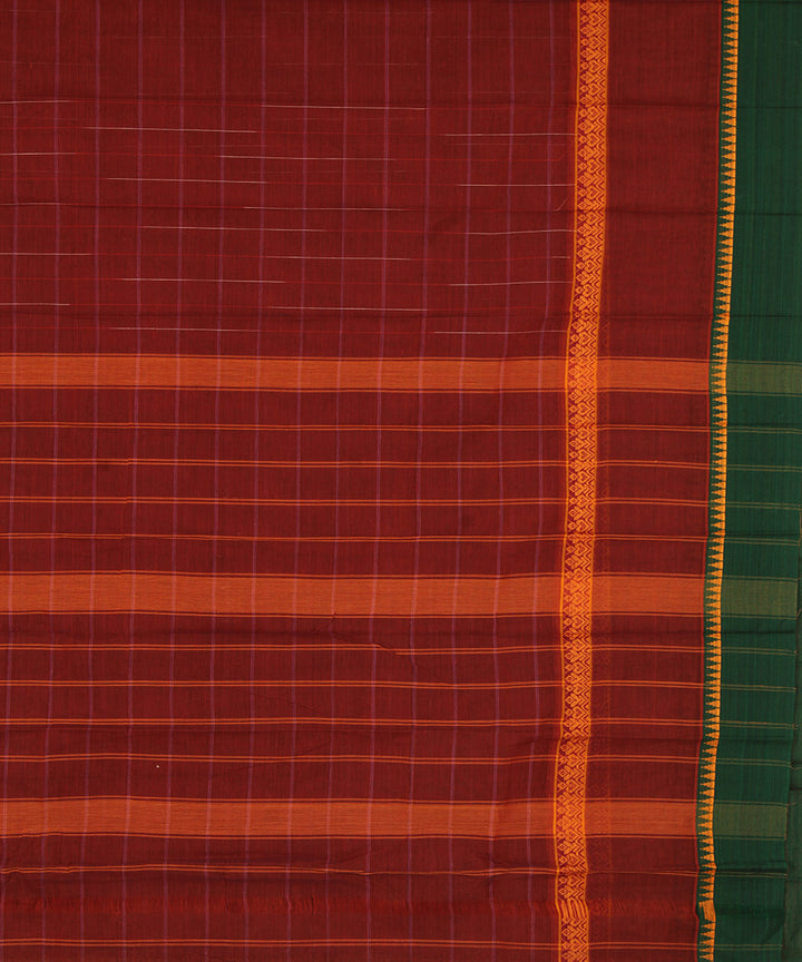 Red brown and green cotton handwoven narayanapet saree