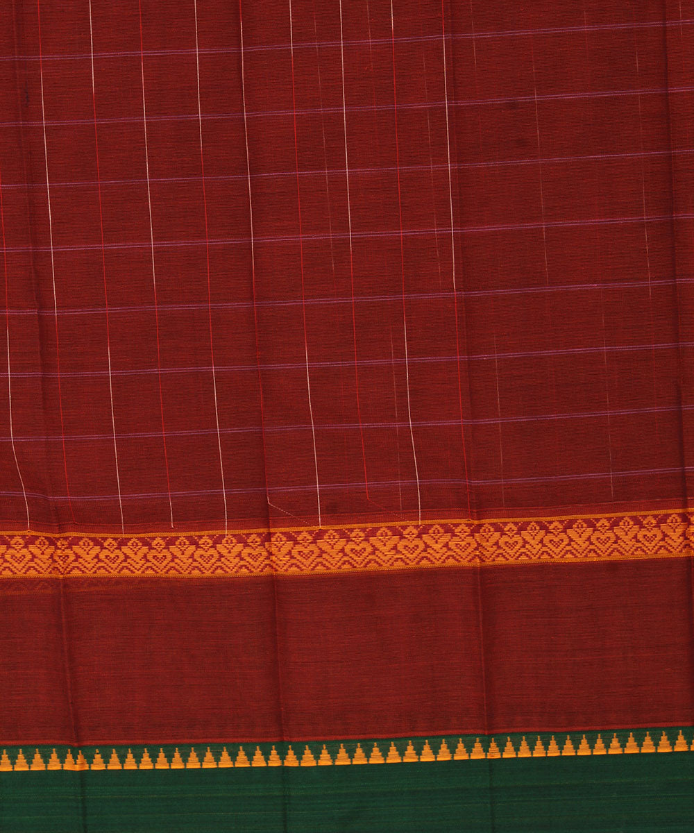 Red brown and green cotton handwoven narayanapet saree