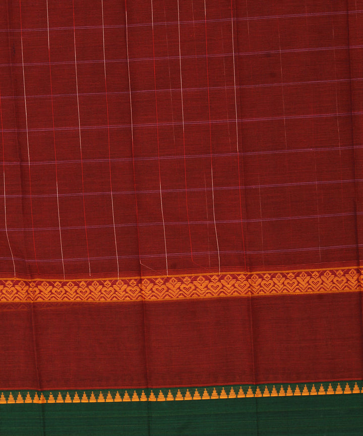Red brown and green cotton handwoven narayanapet saree