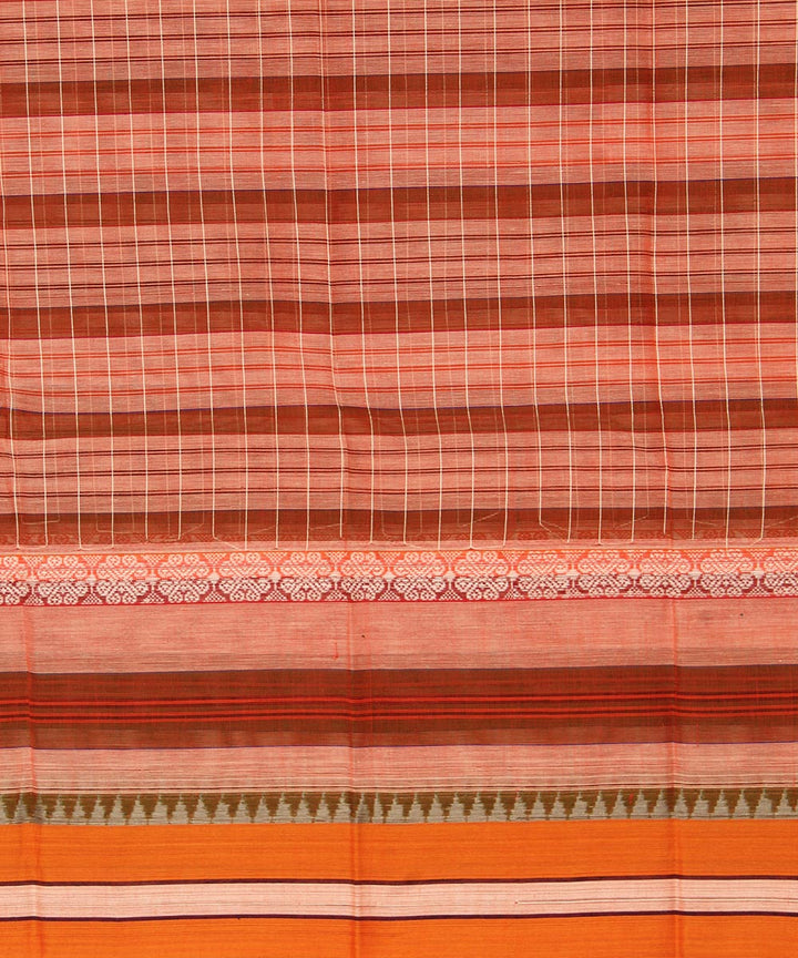 Peach and brown checks cotton handwoven narayanapet saree