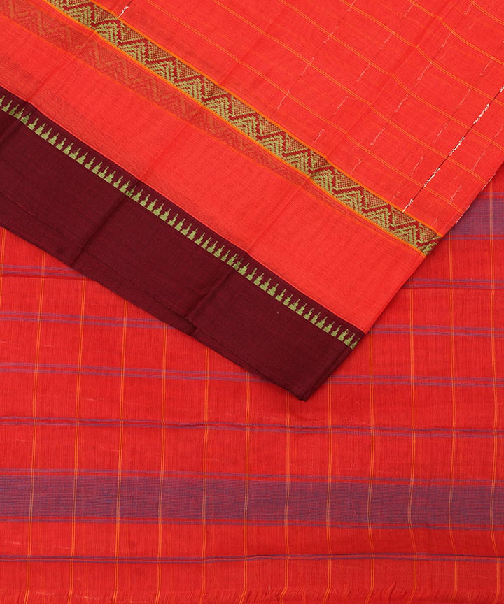 Pinkish orange cotton handwoven narayanapet saree