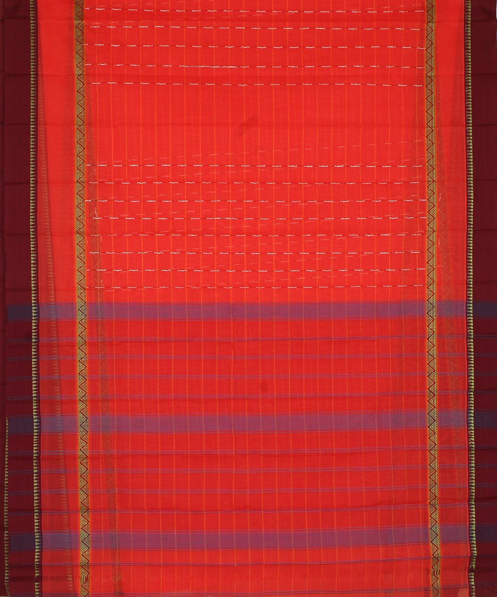 Pinkish orange cotton handwoven narayanapet saree