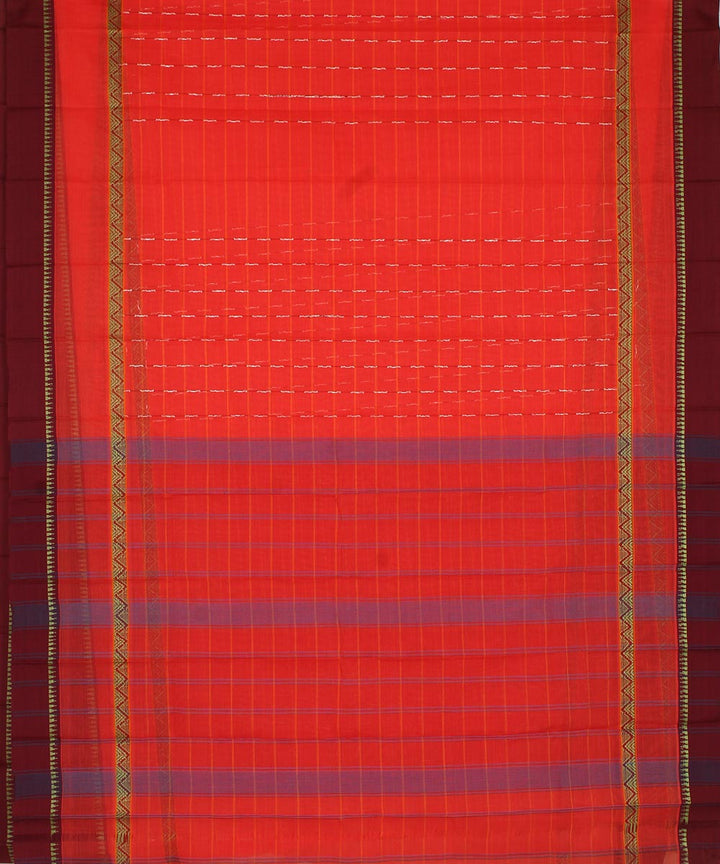 Pinkish orange cotton handwoven narayanapet saree