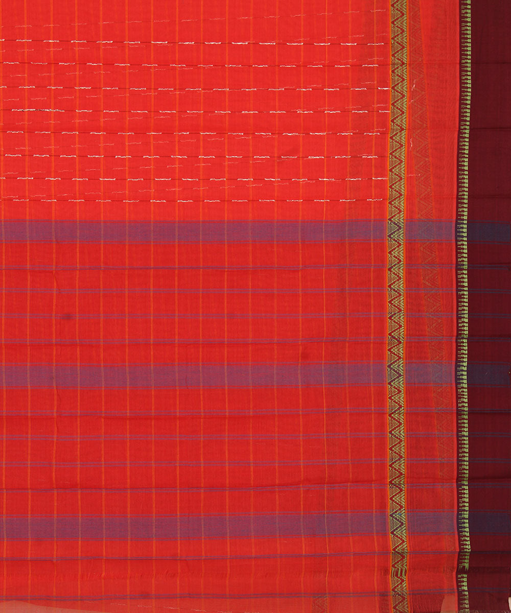 Pinkish orange cotton handwoven narayanapet saree