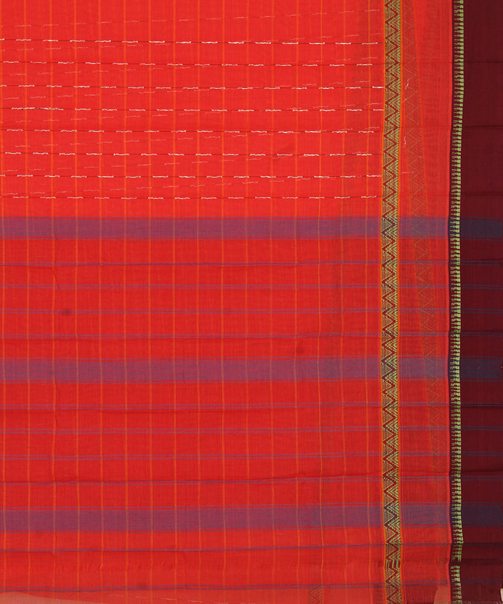 Pinkish orange cotton handwoven narayanapet saree