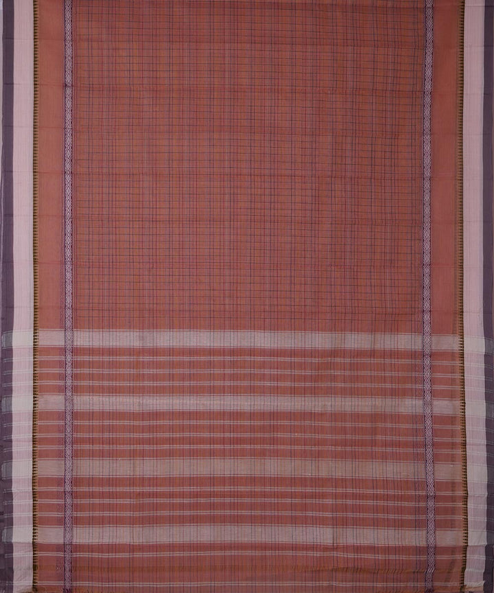 Peach orange checks cotton handwoven narayanapet saree