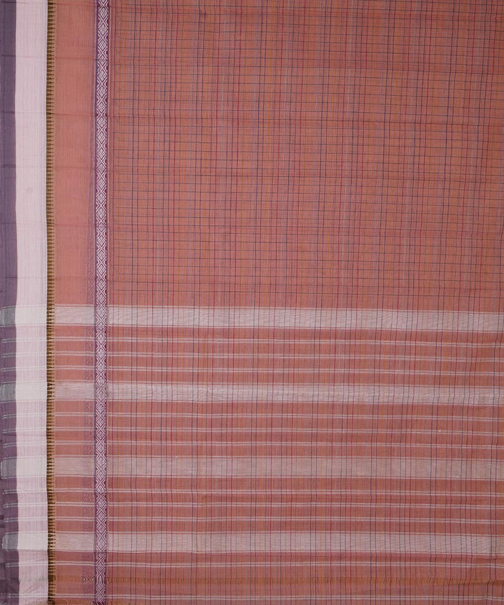 Peach orange checks cotton handwoven narayanapet saree