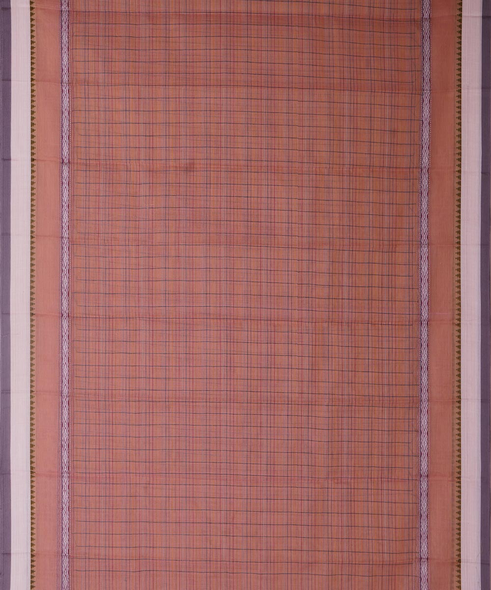 Peach orange checks cotton handwoven narayanapet saree