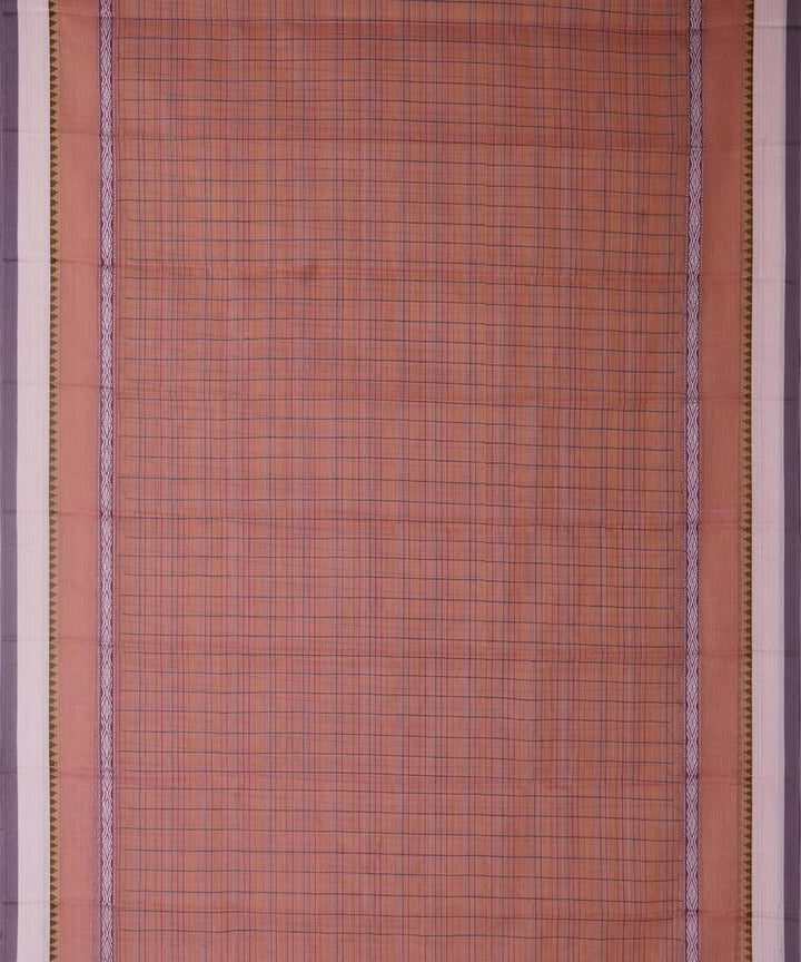 Peach orange checks cotton handwoven narayanapet saree