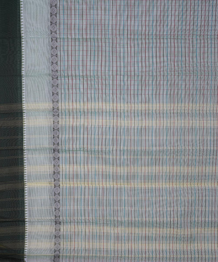 Blue grey checks cotton handwoven narayanapet saree