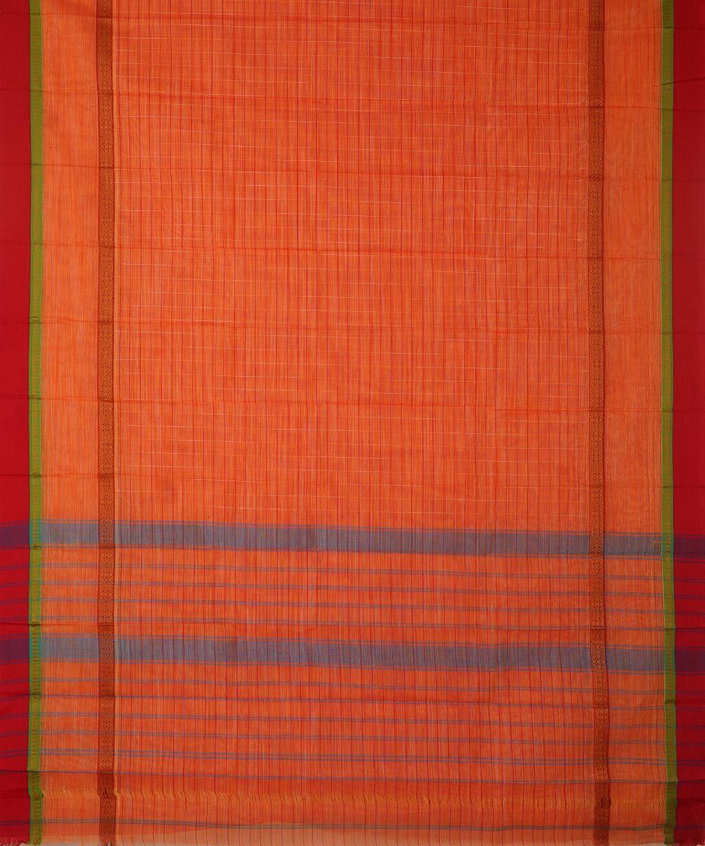 Orange cotton handwoven narayanapet saree