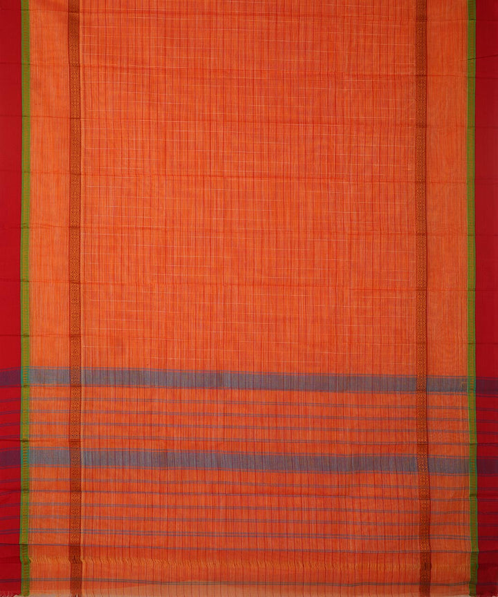 Orange cotton handwoven narayanapet saree