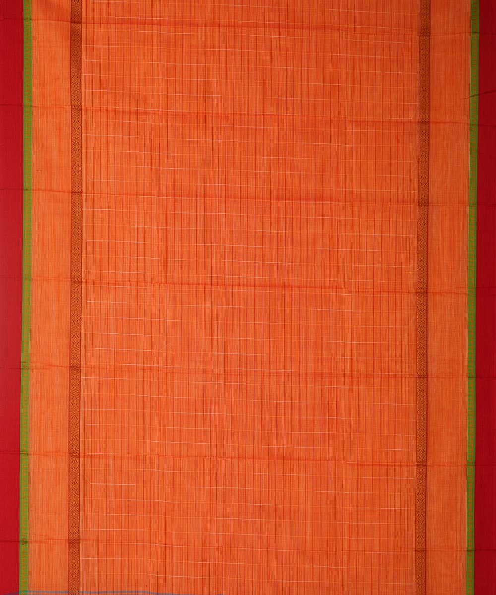 Orange cotton handwoven narayanapet saree