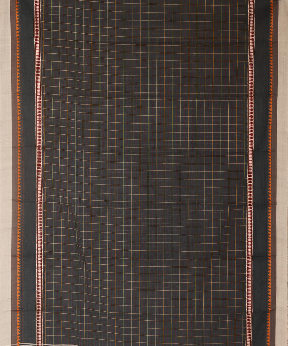 Dark green checks cotton handwoven narayanapet saree