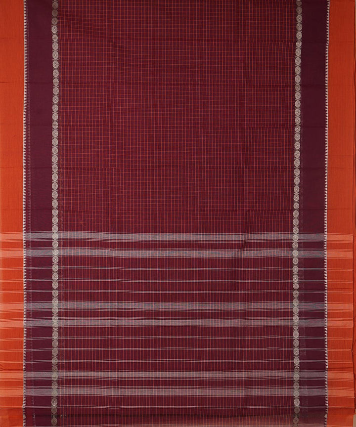 Dark brown checks cotton handwoven narayanapet saree