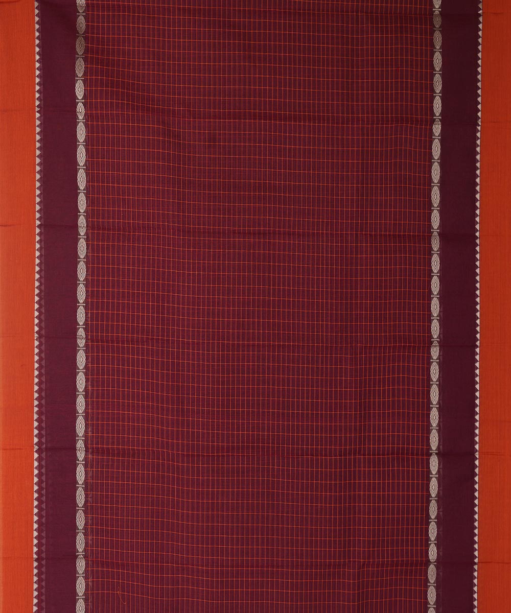 Dark brown checks cotton handwoven narayanapet saree