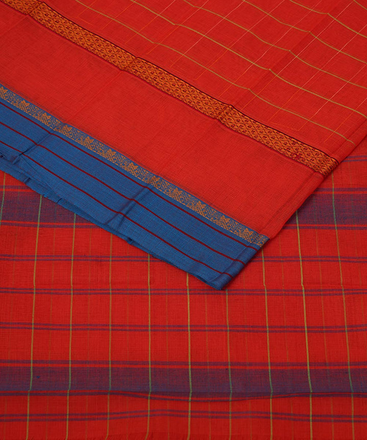 Bright orange cotton handwoven narayanapet saree