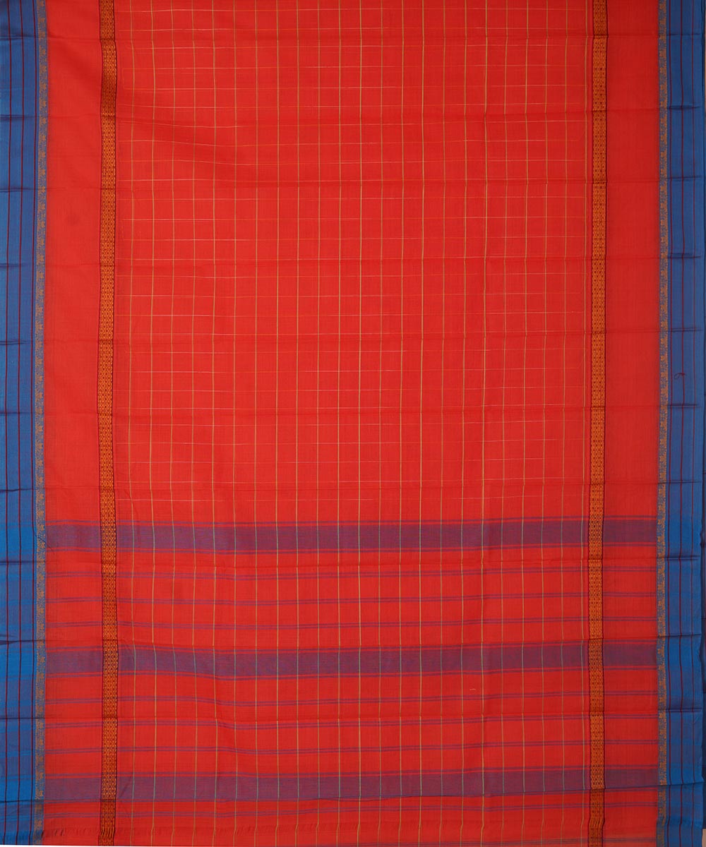 Bright orange cotton handwoven narayanapet saree