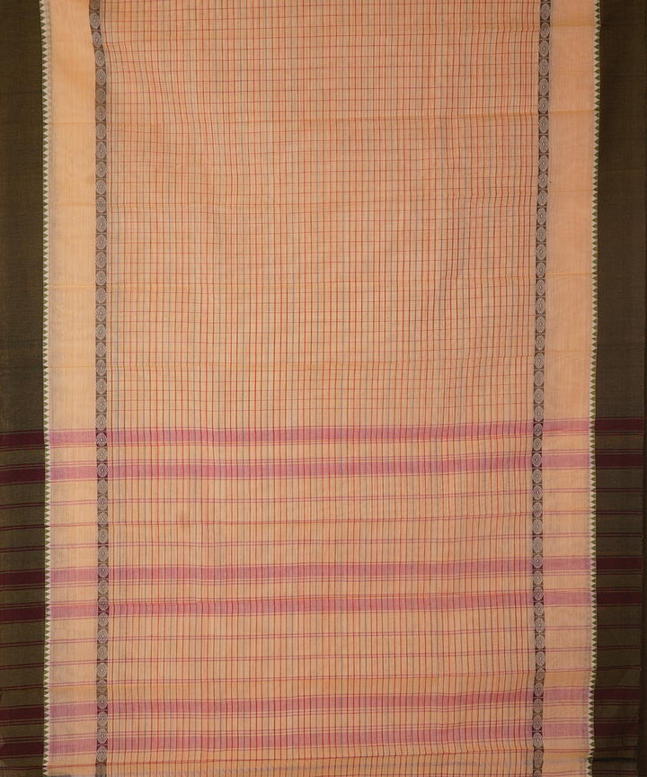 Pale orange cotton handwoven narayanapet saree