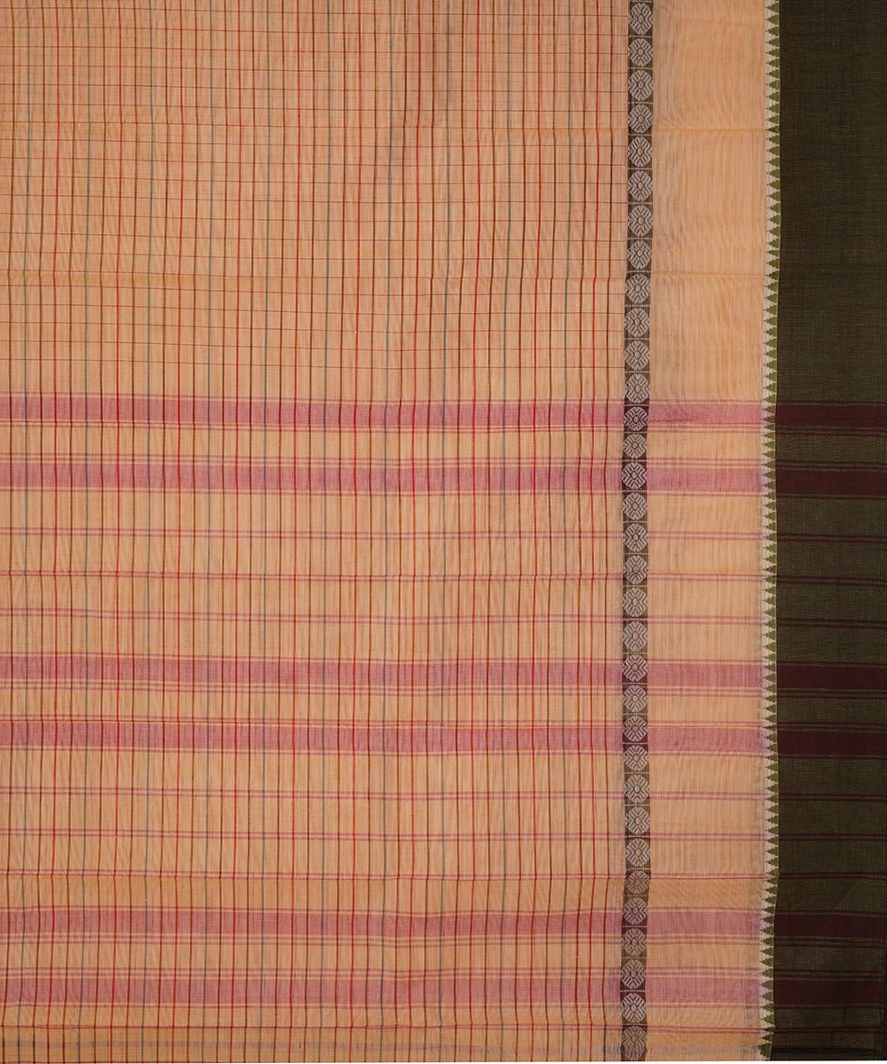 Pale orange cotton handwoven narayanapet saree