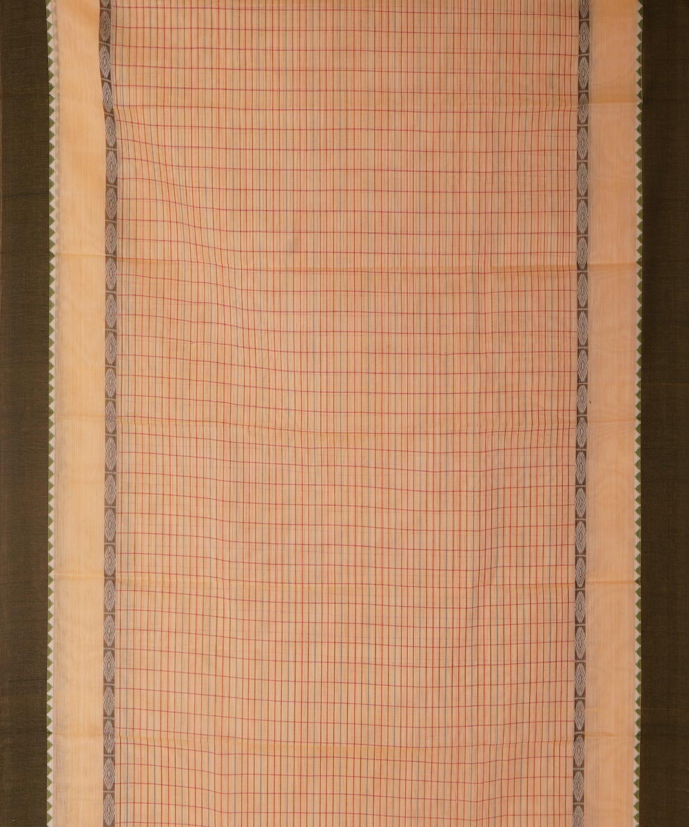 Pale orange cotton handwoven narayanapet saree