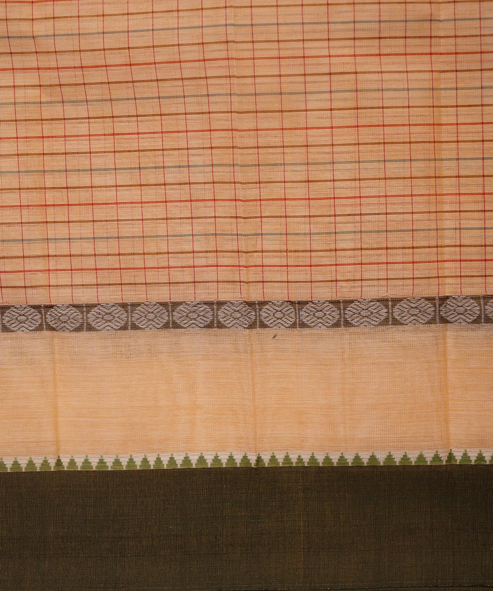 Pale orange cotton handwoven narayanapet saree