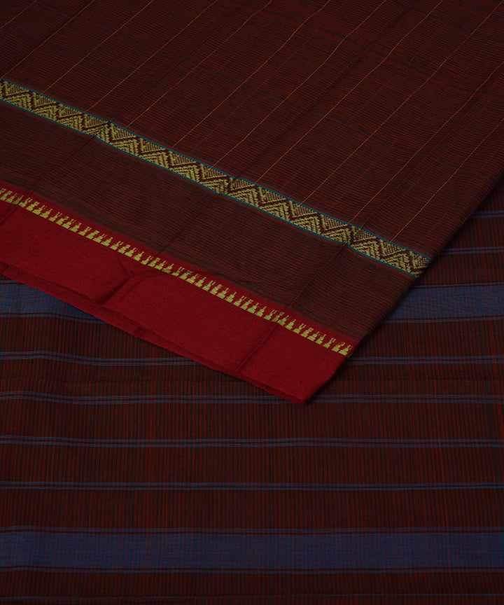 Dark brown cotton handwoven narayanapet saree