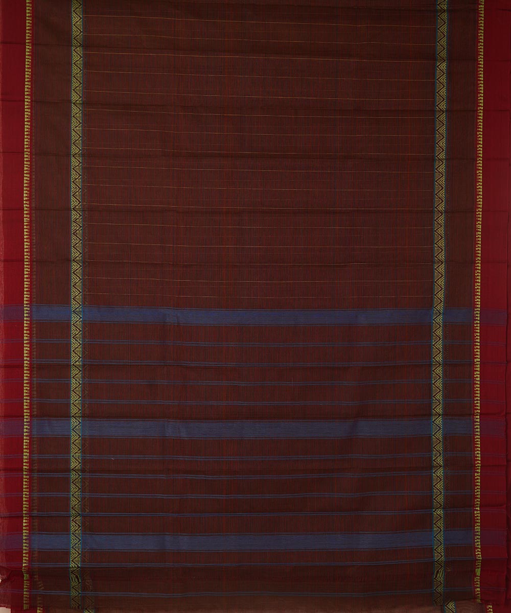 Dark brown cotton handwoven narayanapet saree