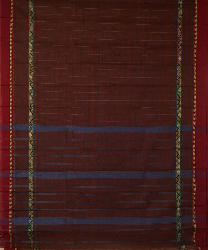 Dark brown cotton handwoven narayanapet saree