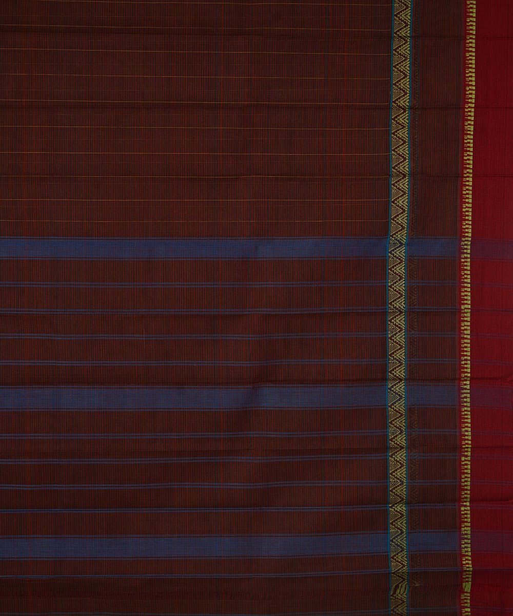 Dark brown cotton handwoven narayanapet saree
