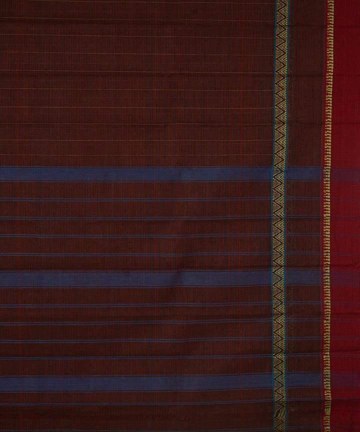 Dark brown cotton handwoven narayanapet saree