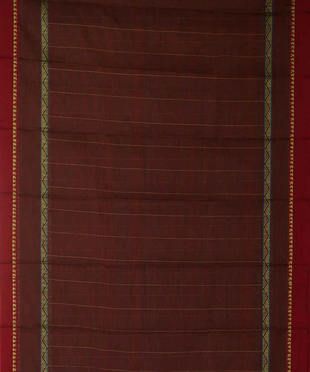 Dark brown cotton handwoven narayanapet saree
