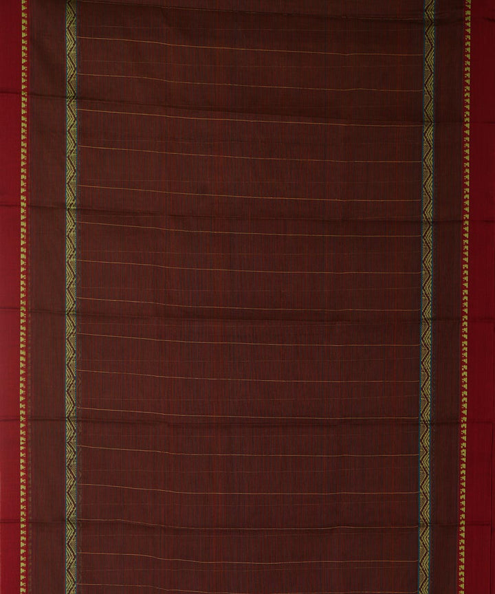 Dark brown cotton handwoven narayanapet saree
