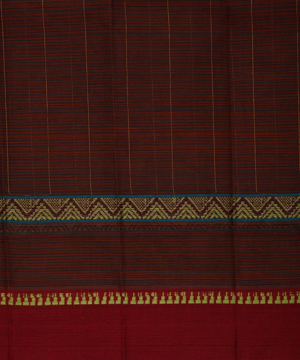Dark brown cotton handwoven narayanapet saree