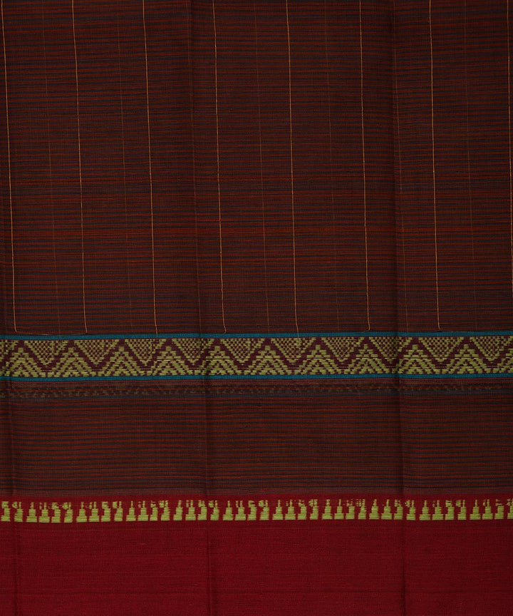 Dark brown cotton handwoven narayanapet saree
